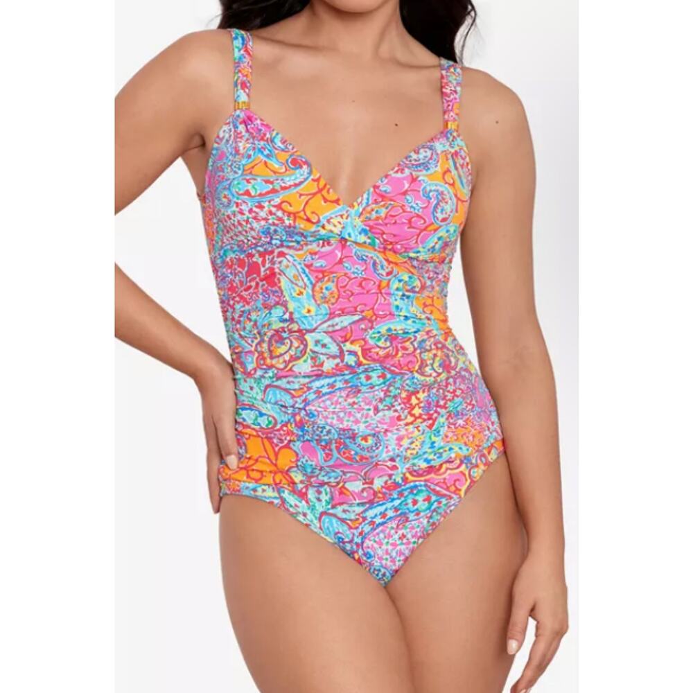 Ralph Lauren Amara Surplice pastel print One Piece Swimsuit - size 10 -msrp $155